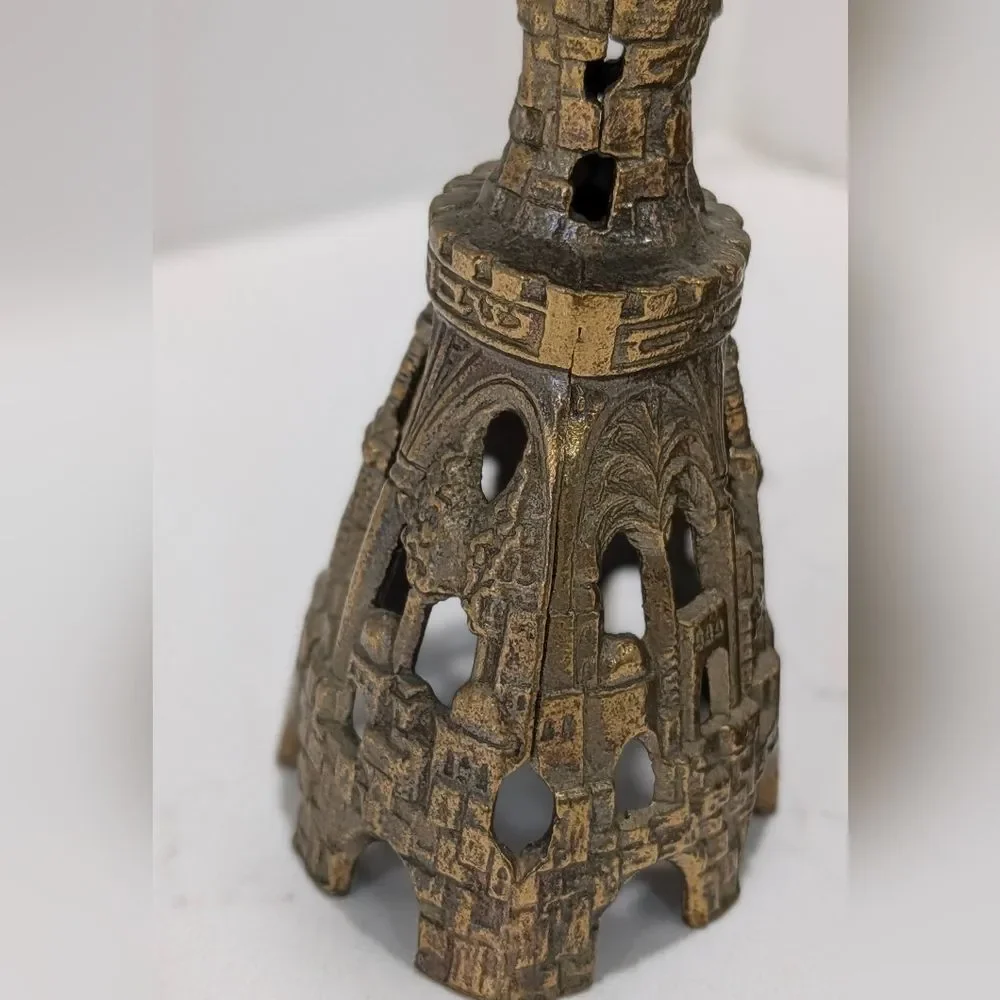 Vintage TAMAR Israel Judaica Castle Shabbat Candlesticks Pair Menorah Jerusalem